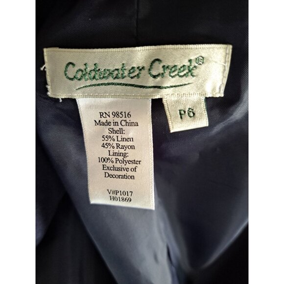 Coldwater Creek Linen Blend Navy Blue Polka Dot Womens Open Blazer Jacket P6 - Picture 5 of 7